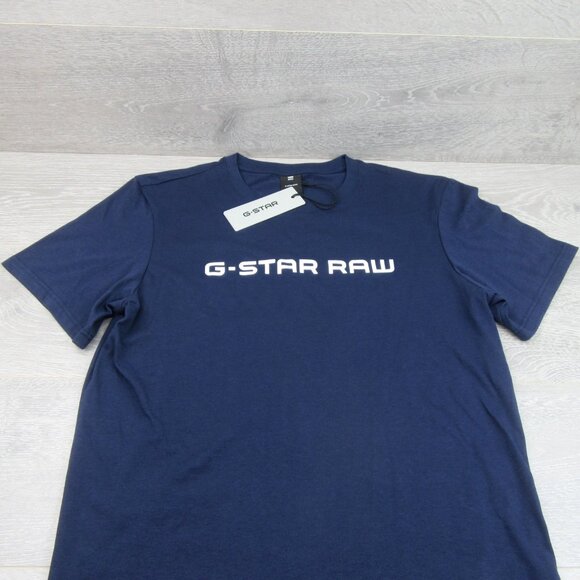 G-Star Raw Blue Graphic Script Short Sleeve T-Shirt Men's Size Large Tee NEW - Picture 3 of 12